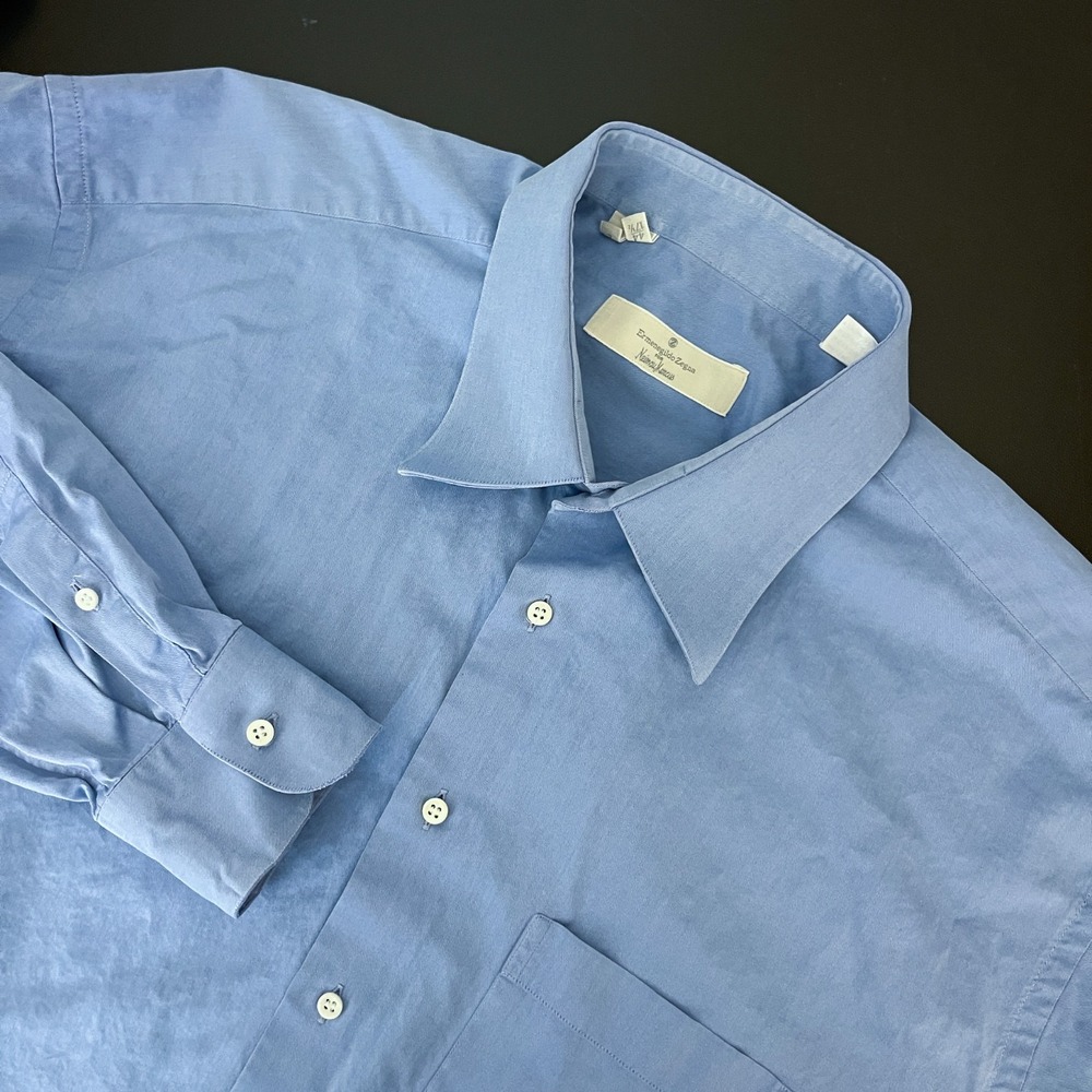 VTG Ermenegildo Zegna Shirt Mens 44 / 17.5 Blue Button Up Long Sleeve Classic